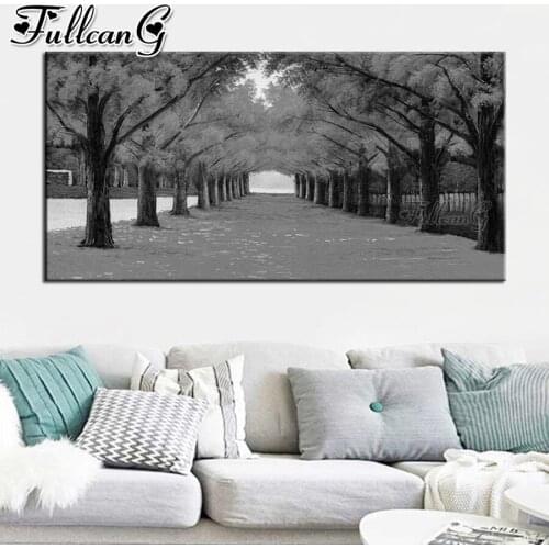 FULLCANG Black and white landscape tree large diamond painting 5d diy full square round drill mosaic embroidery kits FC3564