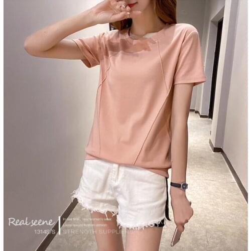 Summer Casual Korean solid O-neck short female T-shirt short sleeve t-shirt high waist Slim womens shirt camiseta mujer CL206