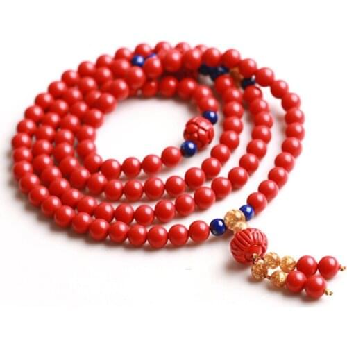 FYJS Unique Handmade Weave 8 mm Cinnabars Round Beads Elastic Bracelet Ethnic Style Jewelry
