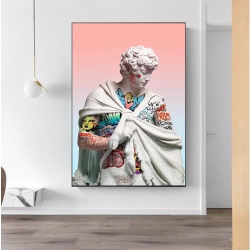 Graffiti Vaporwave David Statue Sculpture Art Canvas Print Painting Wall Picture Modern Living Room Home Decoration Poster