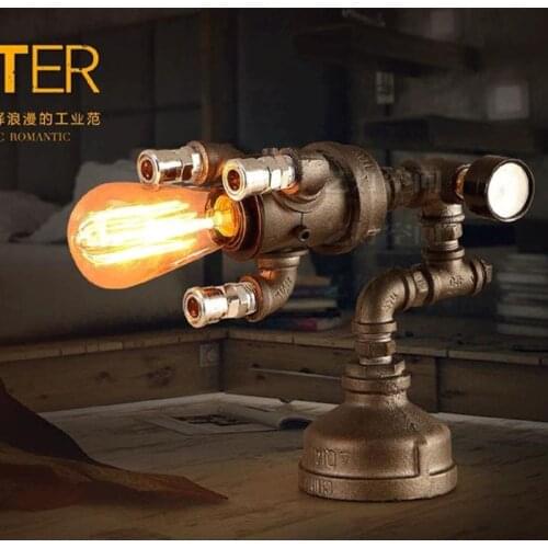 Loft Style Personalized Gun Study Table Lamp Antique Vintage Water Meter Decoration Lamps Loft Bedroom Lamp Free Shipping