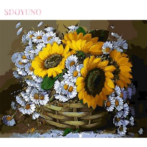 SDOYUNO DIY oil painting by numbers flowers kit for adults chrysanthemum HandPainted acrylic set art supplies for art home decor