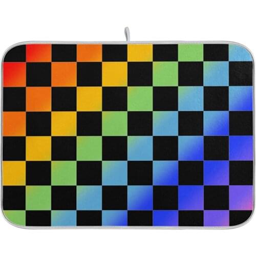 Classic Plaid Printed Kitchen Dish Drying Mat Microfiber Water Absorbed Placemat Tableware Pad Dish Mat Heat Resistant Multi-use