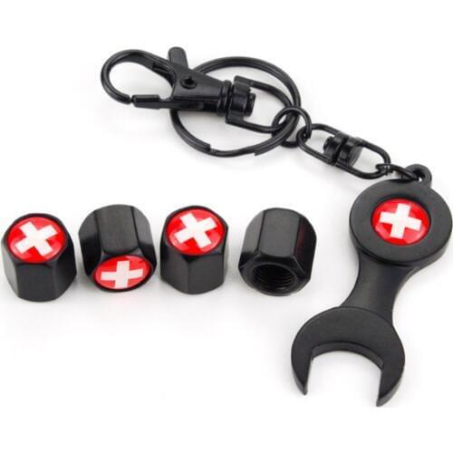 4pcs Wheels Valve Stems Caps 1pc Wrench Flag Logo Automobiles Accessories for Ram Caliber Avenge Charger Viper Durango Journey