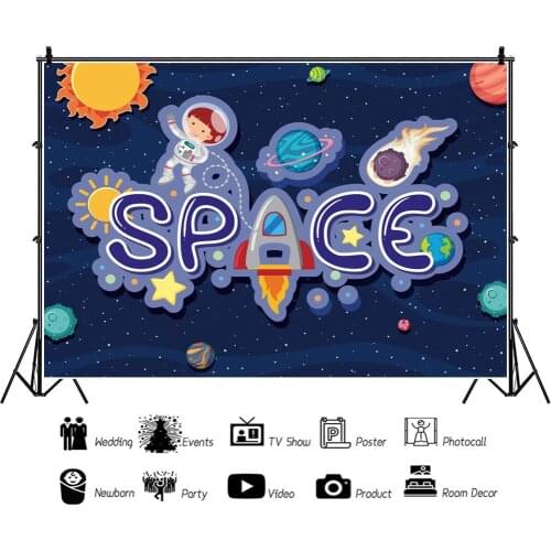Cosmic Space Rocket Astronaut Theme Cartoon Backdrops Birthday Party Photo Background Decoration for Photography Props