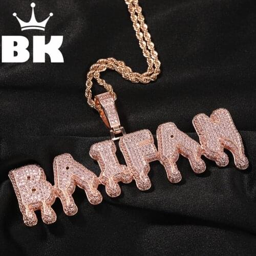 HIP HOP Custom Square Water Drop letters Grass Font With Heart Clasp Pendant Combination Words Name Zirconia Jewelry