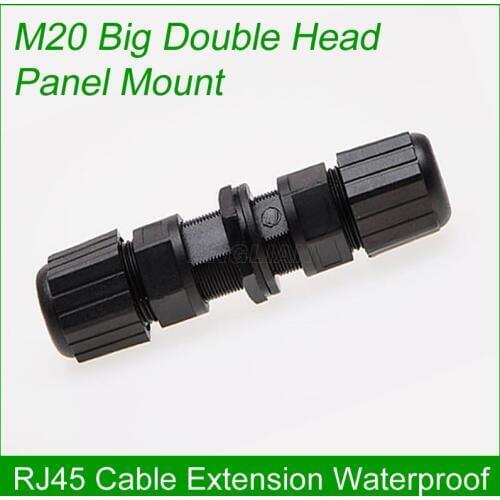 M20 double head IP67 Protect RJ45 Interface Ethernet waterproof connector Outdoor network cable joint panel mount DHL 10 units