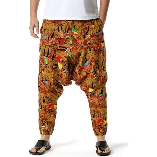 Fashion Mens African Pattern Print Pants Brand Casual Cotton Yoga Drop Crotch Joggers Sweatpants Hip Hop Traditional Trousers