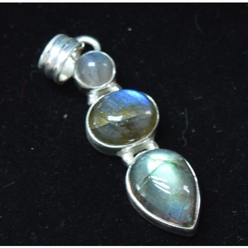NiaoZaiFei YunZaiKan Nature Labradorite Pendant 925 Sterling Silver, 45.6 mm, MHBAP4624