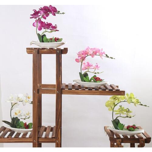 Orchid Bonsai Pot Plant Artificial Phalaenopsis Silk Cloth Simulation Flower Arrangement Bonsai with Ceramic Flower Pot Vase