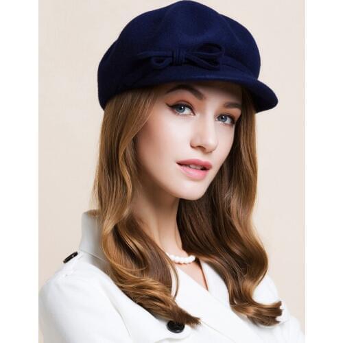 Autumn and Winter Wool Hat New Korean Woolen Navy Cap Lady Elegant Fashion Beret Octagonal Cap British Autumn Wool Cap B-7505