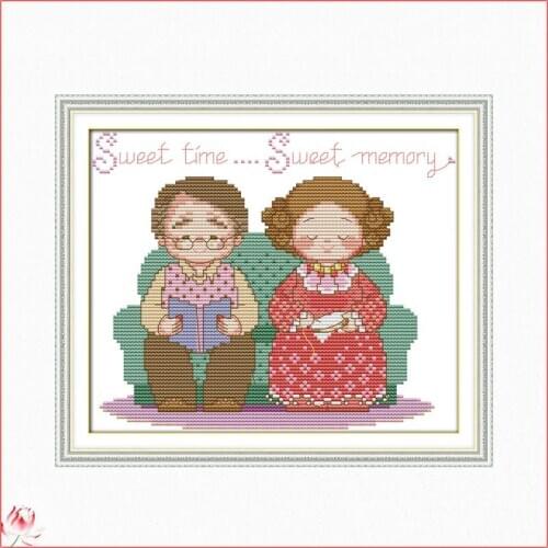 Dad And Mom Cartoon Cross Stitch Kit 14CT 11CT Canvas DIY Character Pattern Needlework Embroidery Kit Home Decoration Painting