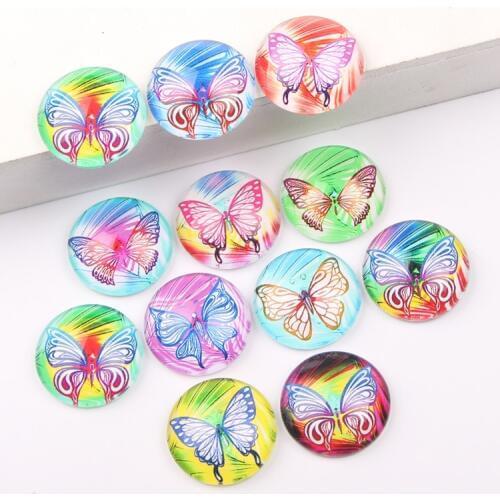 Reidgaller mix color butterfly image round dome jewelry glass cabochon 12mm 18mm 20mm 25mm diy earrings pendant components