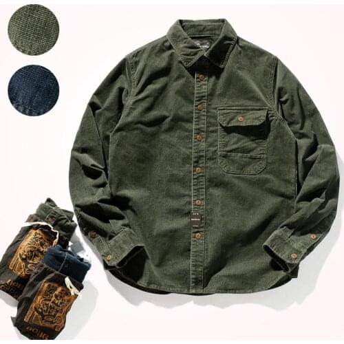 Autumn Winter Japanese Retro Long Sleeve Thickened Corduroy Tooling Shirt Mens Fashion Pure Cotton Washed Old Casual Blouses