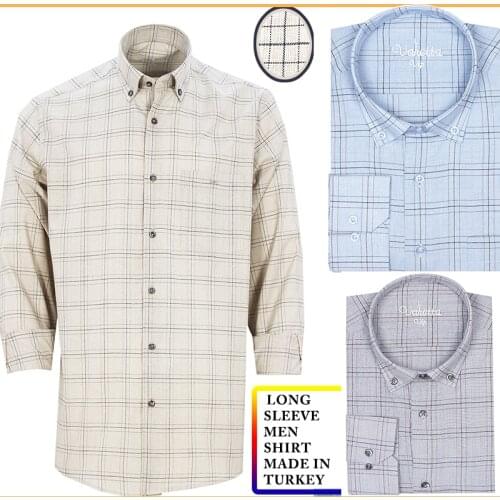 Shirts For Men Fashion Long Sleeve Cotton Plaid Shirt Men Silver Blue Beige Color Front Pocket High Quality Top Turkey Varetta