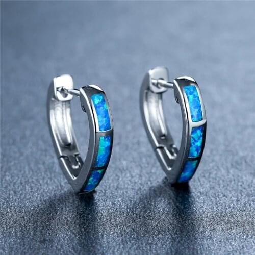 White Blue Opal Stone Hoop Earrings Vintage Hollow Love Heart Earrings Rose Gold Silver Color Small Earrings For Women Wedding