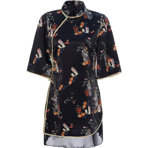 Shanghai Story 3/4 Sleeve Chinese Floral Qipao Loose Chiffon Cheongsam Dress