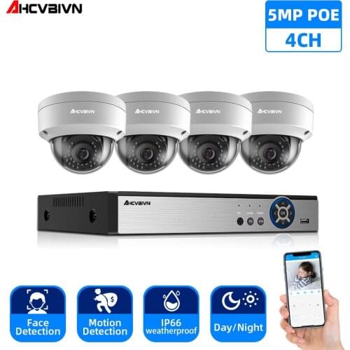 4CH 8CH POE 5MP 48V NVR System 5MP h.265 Audio Record NVR Camera Kit Outdoor P2P IR CCTV Surveillance Home Security Video Set