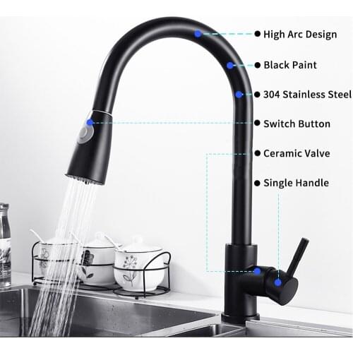 360 Degree Water Tap Kitchen Faucets 2 Spray Modes High Arc Bathroom Basin Sink Faucets Pull Down US Sprayer Faucets US Plug