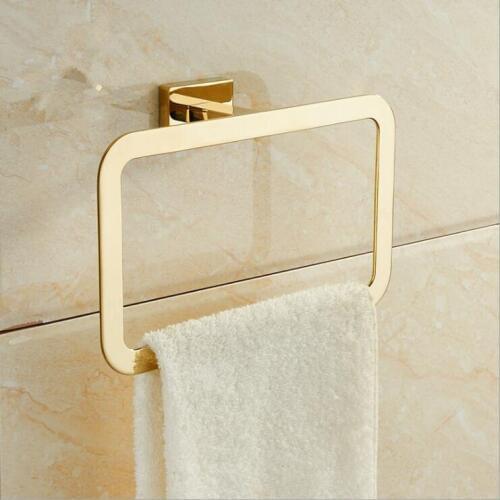 Modern Pure Gold Towel Rings Towel Holder Stainless Steel Square Wall-Mounted Towel Hook Bathroom Accessories Home Decoration