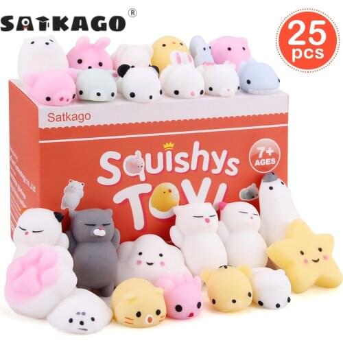 Satkago 25PCS Cute Kawaii Soft Squeeze Toys Cartoon Animal Toy for Kids Adults Relieves Stress Anxiety Home Decoration
