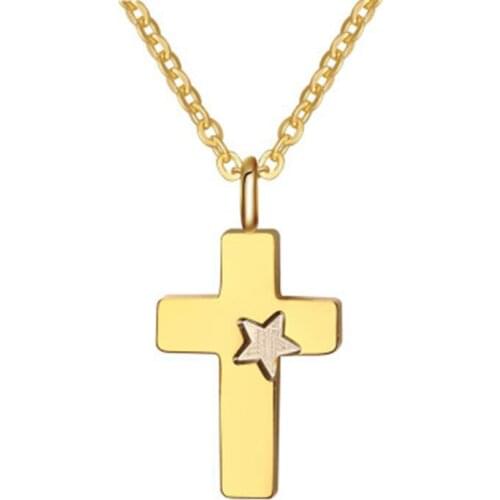 Tready Clear Lady Necklace Gold Cross Star Necklace & Pendant For Men Jewelry Titanium Steel Gold