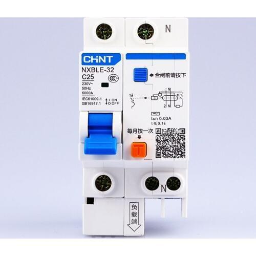 CHINT AC230/400V NXBLE-32 1P+N residual current device C 6 10 16 20 25 32A Electromagnetic release type C circuit interrupter