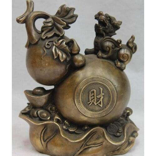 Xd 001685 Copper Bronze Feng Shui Evil Longevity Wealth Foo Dog Lion Beast Calabash Gourd