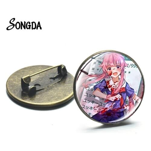 Japanese Anime Mirai Nikki Future Diary Brooches Collection Cosplay Badges Cartoon Pattern Glass Cabochon Brooch Pin Ornaments