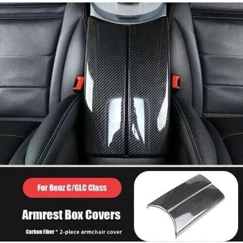 Carbon Fiber Car Storage Box Panel Cover Armrest Box Panel for Mercedes Benz C Class W205 GLC X253 Center Console Covers Decorat