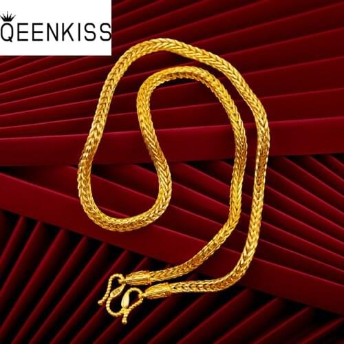 QEENKISS NC506 Fine Male Jewelry Wholesale 2021 Hot Fashion Men Birthday Wedding Gift Snake Bone 24KT Gold Chains Necklace