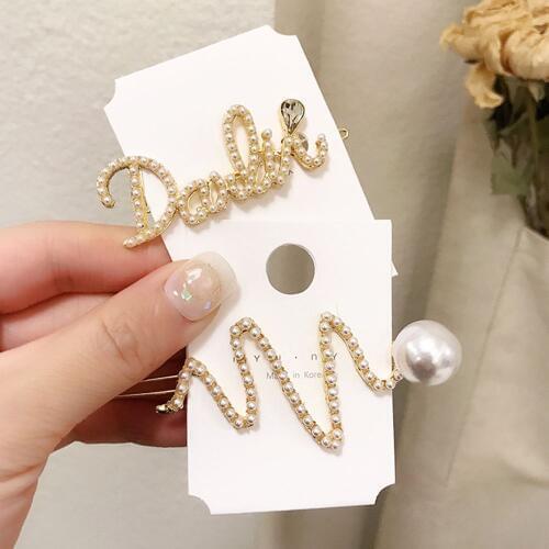 Korea 2019 New Sweet Hair Jewelry Accessories English Letter Imitation Pearl Hairpins Geometric Irregular Hair Clips Drop ship