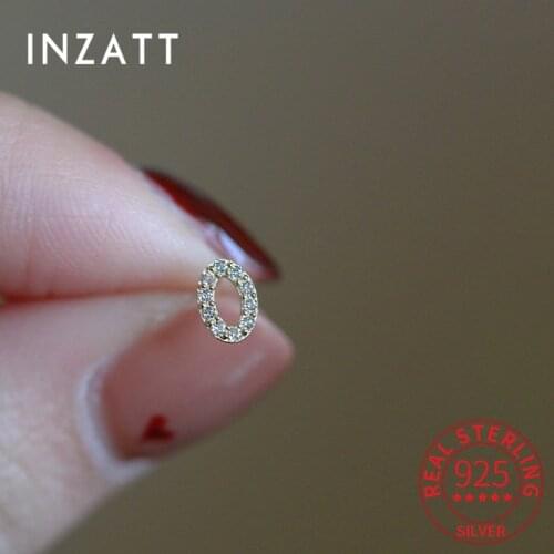 INZATT Real 925 Sterling Silver Zircon Hollow Oval 14K Gold Stud Earrings For Women Punk Fine Jewelry Accessories Drop Shipping