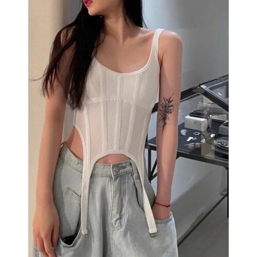 TVVOVVIN Women Corset-style Tank Top With Suspender Detail Vest Hot Korean Boho Tops Summer V2XJ