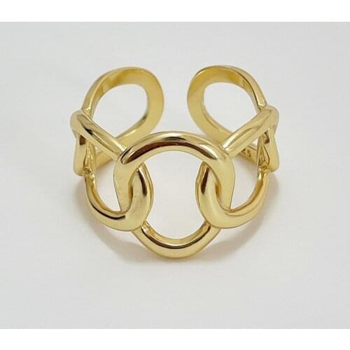 High Quality Authentic S925 Sterling Silver Jewelry Golden Open oval Circle interlocked Geometric Rings Long adjust TLJ1020