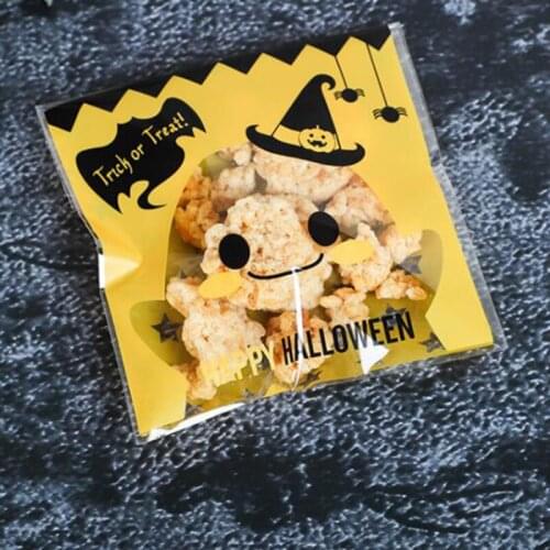 100PCS Happy Halloween Candy Bag Gift Cookie Bags Biscuits Snack Plastic Packaging Bags Halloween Party Decoration Supplies