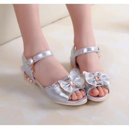 2017 New Summer Children Sandals for Girls shoes Genuine Leather Bowtie Princess Shoes Kids Beach Sandals Baby Toddler Shoes Whi