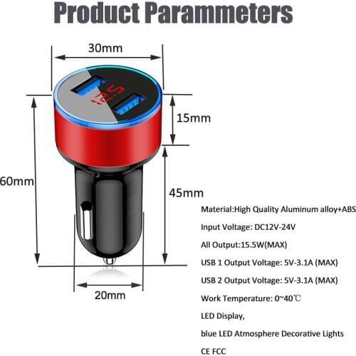 3.1A Dual USB Car Charger LED Display For LADA Vesta Granta 1300 Niva Samara Signet Priora Kalina Safarl largus vaz XRAY 2110-12