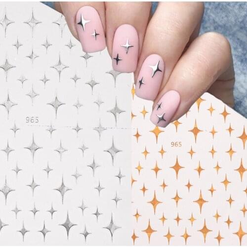 1PC 3D Laser Star Nail Stickers Art Decoration Gold White Silver Black Self Adhesive Thin Foils DIY Manicure Sliders Nail Decals