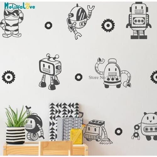 48 pcs/set Large Collection of Robot Wall Decal Robot Nursery Decor Removable Wall Sticker BB691