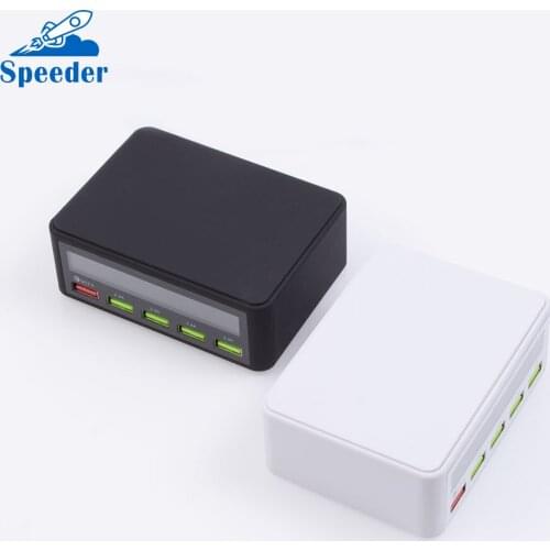 818 UK Plug 5 USB Outputs Power Adapter With 4 USB Ports And Quick-Charge 3.0 USB Port Intelligent LCD Display Activate Battery
