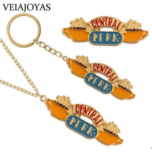 American TV Friends Keychain Central Perk Coffee Time Gold Pendant Necklace For Best friend Charm Car Keyring llavero Jewelry