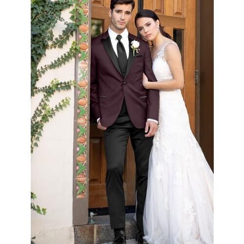 ANNIEBRITNEY Burgundy 2 Piece Slim Men Suit With Black Pants Tailor Made Skinny Groom Wedding Tuxedo Prom Wedding Men Suit Set