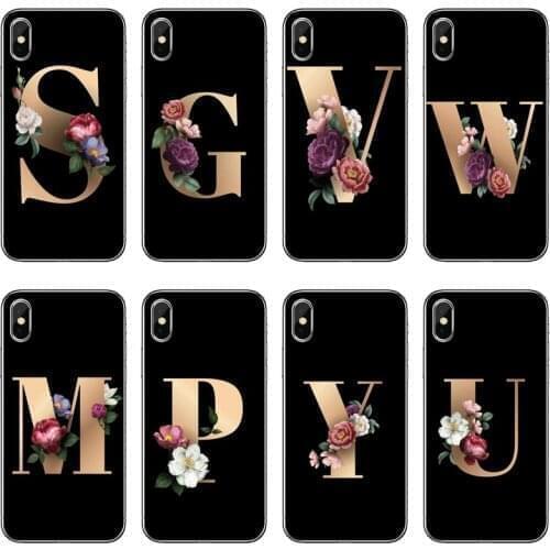 Gold Letter Alphabet Flowers Print P-Z Phone Case For Xiaomi Redmi Note 9S 9T 9 8 8T 7 6 5A Redmi 9T 9C 9A 7 7A K20 6 6A S2 Pro
