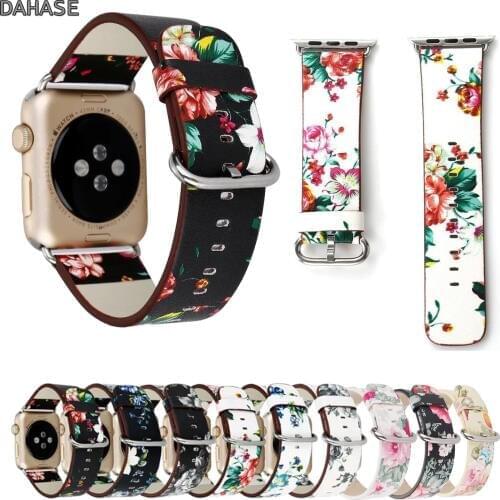 Floral Leather Loop Watchband for iWatch 4 3 2 1 Strap for Apple Watch Band 38mm 42mm 40mm 44mm Flower Design Watch Strap