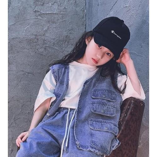 2021 Korean style girls denim coat summer kids vest coat 3-8t A759