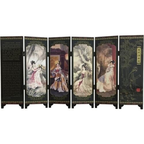 Figures of ancient ladies, Chinese folk crafts, antique lacquer small screen decorations, lacquer decorations