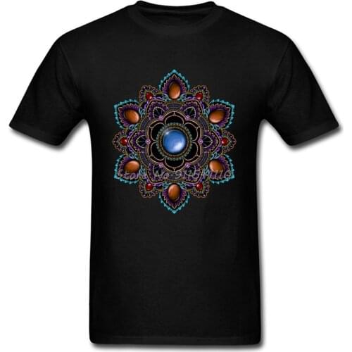 Om T-shirt Men Black Tshirt Purple & Teal Mandala With Gemstones Geometric Designer T Shirts Father Day Gift Sweatshirts Cool