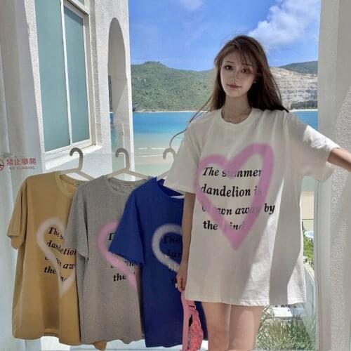 T-shirt Female Printing Round Neck Short-sleeved T-shirt Female Summer New Style Korean Loose Mid-length Top