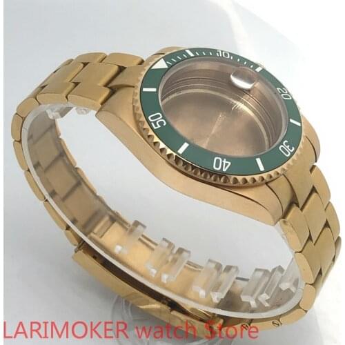 Sealed back cover 904L stainless steel gold strap bracelet with 40mm sapphire glass ETA NH36 MH35 cases gold bezel green